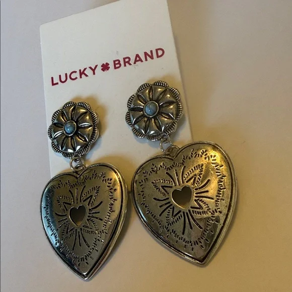 Lucky Brand Silver Heart Statement Earrings - Picture 7 of 8